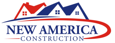 New America Construction logo with red and blue rooftops above company name